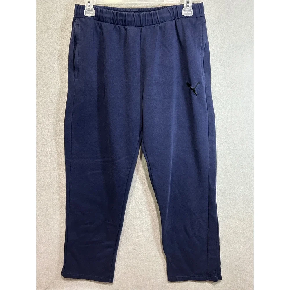 Puma Sweatpants Mens XL Navy Blue Fleece Zipper Pockets Drawstring Activewear